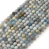 Natural Aquamarine Beads Strands, Frosted, Round, 8.5~9mm, Hole: 0.9mm, about 47pcs/strand, 15.55''(39.5cm)(G-I349-01C)