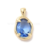 Golden Brass Micro Pave Cubic Zirconia Pendants, Oval, Dodger Blue, 18.5x10.5x5mm, Hole: 3x1.5mm(KK-U031-02G-05)