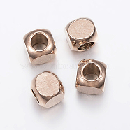 Ion Plating(IP) 304 Stainless Steel Beads, Cube, Rose Gold, 5x5x5mm, Hole: 3mm(STAS-F136-01RG-5x5mm)