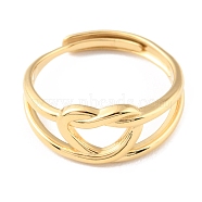 304 Stainless Steel Hollow Heart Adjustable Rings for Valentine's Day, Real 14K Gold Plated, US Size 7 1/4(17.5mm)(RJEW-D002-36G)
