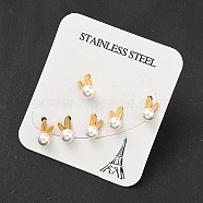 Ion Plating(IP) 304 Stainless Steel Ear Plugs Gauges, with Plastic Pearl Beads, Rabbit, Golden, 9.5x5mm, 3 Pairs/set(EJEW-H012-06G)