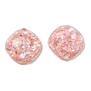 Transparent Epoxy Resin Cabochons, with PVC Sequins, Rhombus, Pink, 9.5x6.5x3mm(CRES-A053-20A)