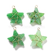 Natural Agate Pendants, with Real 18K Gold Plated Tone Brass Wire Wrapped, Dyed, Star, Green, 29.7x27.2x10.5mm, Hole: 2.9mm(PALLOY-JF01325-01)