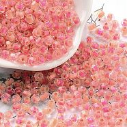 Glass Seed Beads, Inside Colours, Bicone, Dark Salmon, 4.5x3.5mm, Hole: 1.4mm, about 5625pcs/pound(SEED-A032-01E)