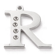304 Stainless Steel Letter Pendant Rhinestone Settings, Stainless Steel Color, Letter.R, R: 15x15x1.5mm, Hole: 1.2mm, Fit for 1.6mm rhinestone(STAS-J028-01R)