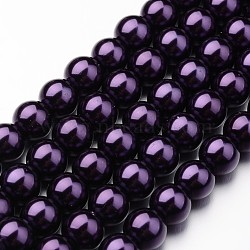Eco-Friendly Dyed Glass Pearl Round Bead Strands, Cotton Cord Threaded, Indigo, 8mm, Hole: 1.2~1.5mm, about 52pcs/strand, 15 inch(X-HY-A008-8mm-RB099)