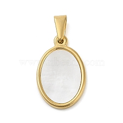 Resin Imitation White Shell Pendants, Golden Tone 304 Stainless Steel Charms, Oval, 23.5x15x2mm, Hole: 8x3.5mm(STAS-R229-10C-G)