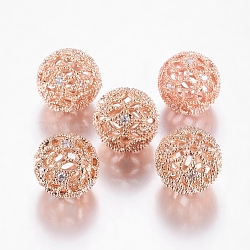 Латунные шарики циркония кубической, круглые, розовое золото , 12 мм, отверстие : 1 мм(ZIRC-D011-50RG)