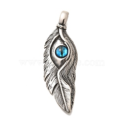 Eye Theme 304 Stainless Steel Pendants, with Glass, Feather, 74x24x7mm, Hole: 8x4mm(STAS-R140-06AS-01)