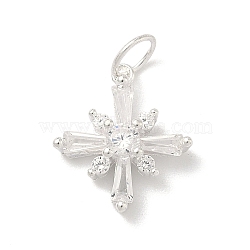925 Sterling Silver Pave Clear Cubic Zirconia Pendants, with 925 Stamp, Silver Color Plated, Star Charms, 14x12.5x1mm, Jump Ring: 5x0.6mm, Inner Diameter: 3.5mm(STER-G049-01C-S)