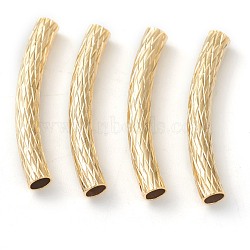 Brass Tube Beads, Long-Lasting Plated, Curved Beads, Textured Tube, Real 24K Gold Plated, 30.5x4mm, Hole: 3mm(KK-Y003-83G)