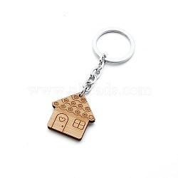 House Wood Keychain for Women, Wheat, 3x3.5cm(PW-WG46203-03)