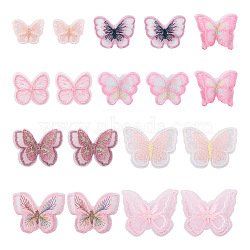 36Pcs 9 Style Butterfly Organgza Lace Embroidery Ornament Accessories, Applique Patch, Sewing Craft Decoration, Mixed Color, 30~57x30~63x1~3mm, 4pcs/style(DIY-BT0001-49)