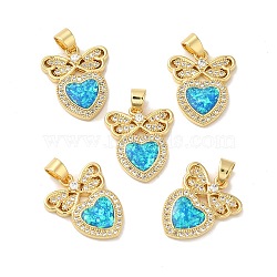 Rack Plating Brass Micro Pave Cubic Zirconia with Synthetic Opal Pendants, with Jump Ring, Lead Free & Cadmium Free, Long-Lasting Plated, Heart, Real 18K Gold Plated, 17x14x2.6mm, Hole: 5x3.5mm(KK-D088-21G)