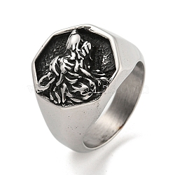 304 Stainless Steel Ring, Wolf, Inner Diameter: 19mm(RJEW-B055-05AS-03)