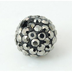 Pave Disco Ball Beads, Polymer Clay Rhinestone Beads, Grade A, Round, Jet Hematite, 6mm, Hole: 0.8mm(X-RB-Q195-A6mm-1)