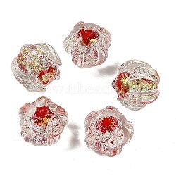 Handmade Gold Foil Lampwork Glass Beads, Flower, Red, 17x19.5x19.5mm, Hole: 2mm(FOIL-K003-03D)