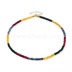 Dyed Natural Malaysia Jade Beaded Necklaces, with 304 Stainless Steel Lobster Claw Clasps, Rondelle, Faceted, Golden, Colorful, 16-1/8 inch(41cm)(NJEW-JN03236)