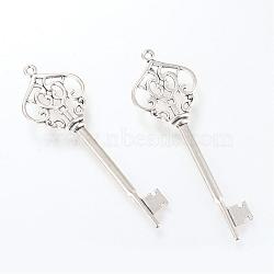 Tibetan Style Alloy Big Pendants, Skeleton Key, Cadmium Free & Lead Free, Antique Silver, 69x21.5x5mm, Hole: 2mm, about 320pcs/1000g(TIBE-S302-10AS-LF)