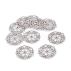 Tibetan Style Filigree Joiners Links, Cadmium Free & Lead Free, Flower, Antique Silver, 29x1mm, Hole: 1.2mm(TIBE-A11623-AS-LF)