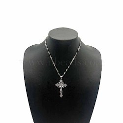 Vintage Zinc Alloy Cross Pendant Necklace for Men Women, Antique Silver(IU0764-1)