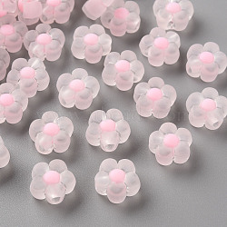 Transparent Acrylic Beads, Frosted, Bead in Bead, Flower, Pink, 12x12.5x6mm, Hole: 2.5mm(X-TACR-S152-06C-SS2112)