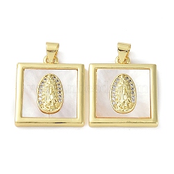 Rack Plating Brass Micro Pave Clear Cubic Zirconia Pendants, with Shell, Long-Lasting Plated, Lead Free & Cadmium Free, Real 18K Gold Plated, Oval, 21x18x2.5mm, Hole: 4x3mm(KK-K341-44G-02)