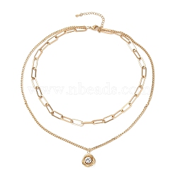 Vacuum Plating 304 Stainless Steel Necklace, with 201 Stainless Steel Teardrop and 304 Stainless Steel Pendant with Rhinestone, Flower, Golden, 16.34 inch(41.5cm)(STAS-E155-16G)