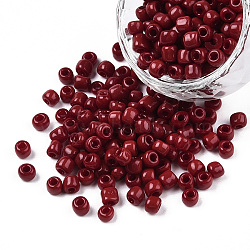 6/0 Opaque Colours Round Glass Seed Beads, Dark Red, Size: about 4mm in diameter, hole:1.5mm, about 495pcs/50g(X-SEED-A010-4mm-45B)
