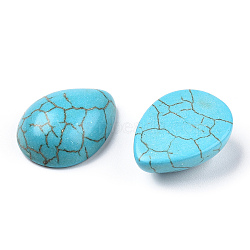 Craft Findings Dyed Synthetic Turquoise Gemstone Flat Back Teardrop Cabochons, Cyan, 29~30x39~40x8mm(TURQ-S270-30x40mm-01)