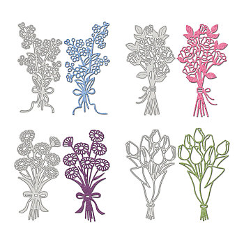 GLOBLELAND Valentine's Day Bouquet Carbon Steel Cutting Dies Stencils, for DIY Scrapbooking/Photo Album, Decorative Embossing DIY Paper Card, Matte Platinum Color, 4pcs/set