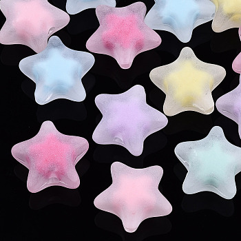 Transparent Acrylic Beads, Frosted, Bead in Bead, Star, Mixed Color, 19x20x11.5mm, Hole: 3mm