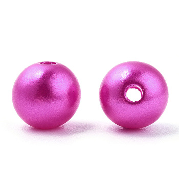 Spray Painted ABS Plastic Imitation Pearl Beads, Round, Magenta, 8x9.5mm, Hole: 1.8mm, about 2080 pcs/500g