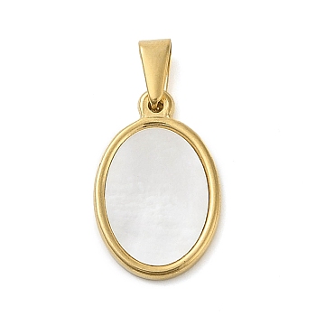 Resin Imitation White Shell Pendants, Golden Tone 304 Stainless Steel Charms, Oval, 23.5x15x2mm, Hole: 8x3.5mm