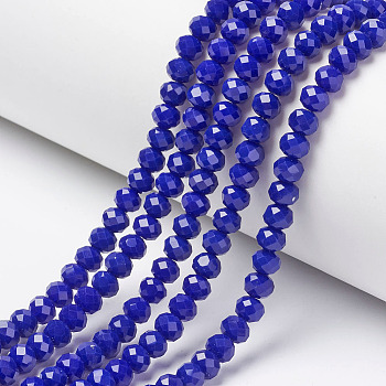 Opaque Solid Color Glass Beads Strands, Faceted, Rondelle, Blue, 10x8mm, Hole: 1mm, about 65~66pcs/strand, 20.8~21.2 inch(53~54cm)