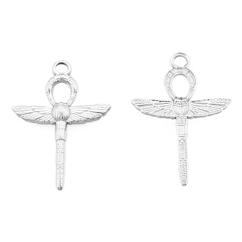201 Stainless Steel Pendants, Ankh Cross with Wing, Stainless Steel Color, 30.5x21.5x2.5mm, Hole: 2.5mm