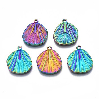 Ion Plating(IP) 304 Stainless Steel Pendants, Cadmium Free & Nickel Free & Lead Free, Fan, Rainbow Color, 18x16x1.5mm, Hole: 1.4mm