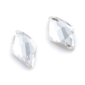 Glass Rhinestone Cabochons, Flat Back & Back Plated, Faceted, Rhombus, Crystal, 6x3.5x2mm