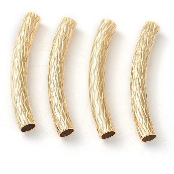 Brass Tube Beads, Long-Lasting Plated, Curved Beads, Textured Tube, Real 24K Gold Plated, 30.5x4mm, Hole: 3mm