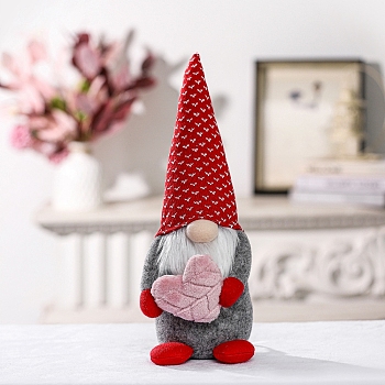 Valentine's Day Cloth Gnome Dolls Figurines Display Decorations, for Home Shop Showcase Desktop Decoration, Heart, 120x110x370mm