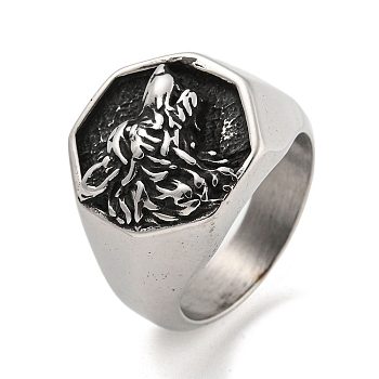 304 Stainless Steel Ring, Wolf, Inner Diameter: 19mm