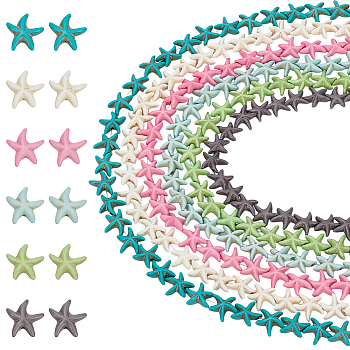 6 Strands 6 Styles Dyed Synthetic Turquoise Beads, Mixed Color, 13~15x13~15x4.5~5.5mm, Hole: 0.5~1.5mm, 1strand/style