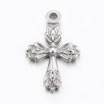304 Stainless Steel Pendants, Cross, Stainless Steel Color, 26x17x3mm, Hole: 2.5mm