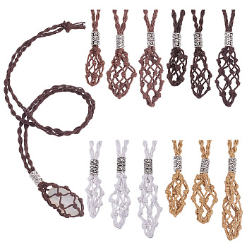 12Pcs 4 Colors Waxed Cotton Thread Macrame Pouch Necklaces, Mixed Color, 16.54 inch(42cm)
