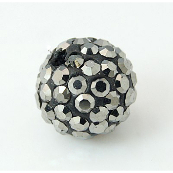 Pave Disco Ball Beads, Polymer Clay Rhinestone Beads, Grade A, Round, Jet Hematite, 6mm, Hole: 0.8mm
