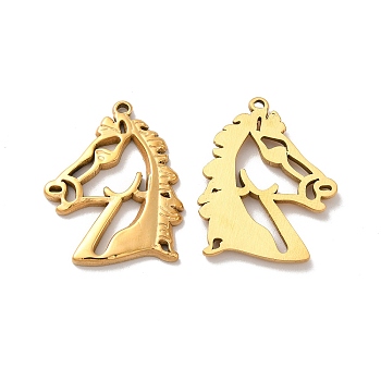 Ion Plating(IP) 304 Stainless Steel Pendants, Horse Charm, Golden, 33x26.5x2.5mm, Hole: 1.6mm