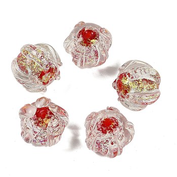 Handmade Gold Foil Lampwork Glass Beads, Flower, Red, 17x19.5x19.5mm, Hole: 2mm