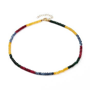 Dyed Natural Malaysia Jade Beaded Necklaces, with 304 Stainless Steel Lobster Claw Clasps, Rondelle, Faceted, Golden, Colorful, 16-1/8 inch(41cm)