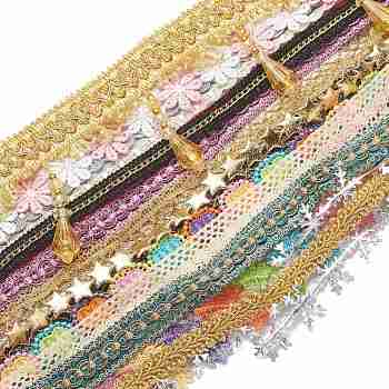 Embroidery Polyester Ribbons, Jacquard Ribbon, Garment Accessories, Mixed Color, Mixed Patterns, 3/8~3-3/4 inch(9~95mm)