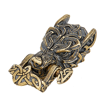 1PC Tibetan Style Wolf Shaped Brass Shackle Clasps, for Bracelet Making, Antique Golden, 47mm, Wolf: 35x21x15mm, Clasps: 22x25x8.5mm
